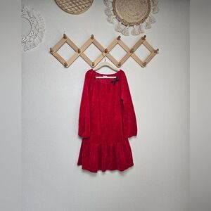Polarn O Pyret Velour Long-Sleeve Red Midi Dress Girls 6/8 EUC